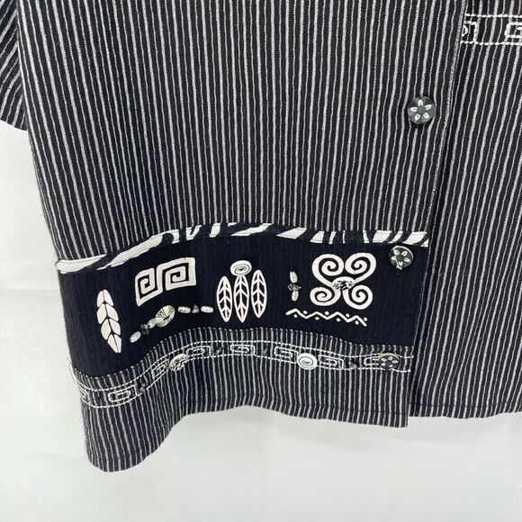 Koret Womens Button Down Shirt Top Short Sleeve Vintage Black White Petite XL - Picture 8 of 11